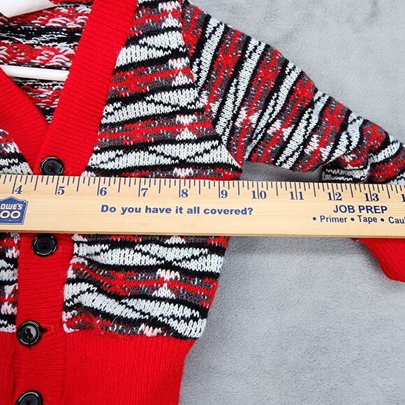 Vintage 80s Baby Sweater Boys 24 Months Red Knit Button Down V-Neck Long Sleeve - Picture 6 of 9